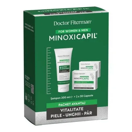 Pachet Vitalitate piele, unghii si par Minoxicapil, 2x30 capsule + 200 ml, Doctor Fiterman — preț și oferte