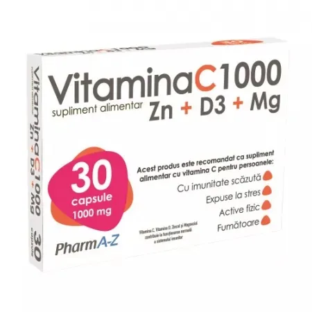 Vitamina C 1000 + Zn + D3 + Mg, 30 capsule, PharmA-Z — preț și oferte