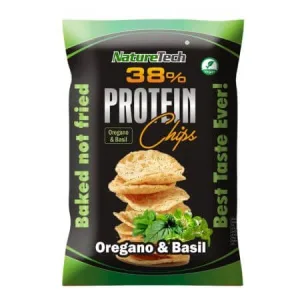 Chipsuri proteice 38% cu aroma de oregano si busuioc, 50 g, Nature Tech