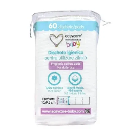 Dischete igienice patrate pentru bebelusi si copii, 10x9.5cm, 60 bucati, EasyCare Baby — preț și oferte