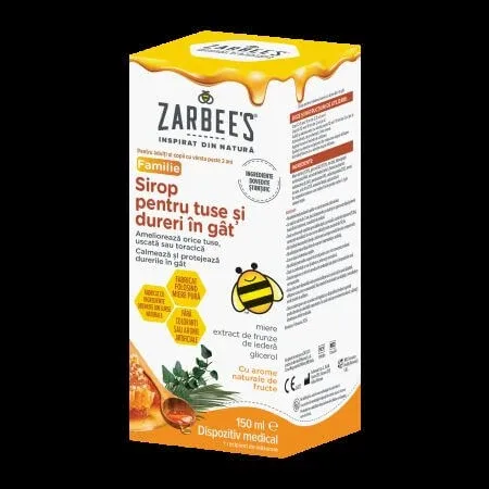 Sirop pentru tuse si dureri in gat, 2 ani+, 150 ml, Zarbee's — preț și oferte