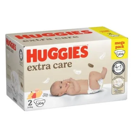 Scutece de schimb Extra Care, Nr. 2, 3-6 kg, 104 buc, Huggies — preț și oferte