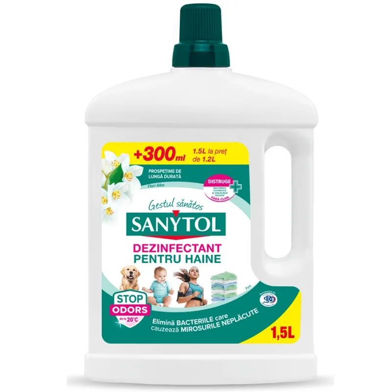 Dezinfectant pentru haine cu parfum de flori albe, 1200 + 300 ml, Sanytol — preț și oferte