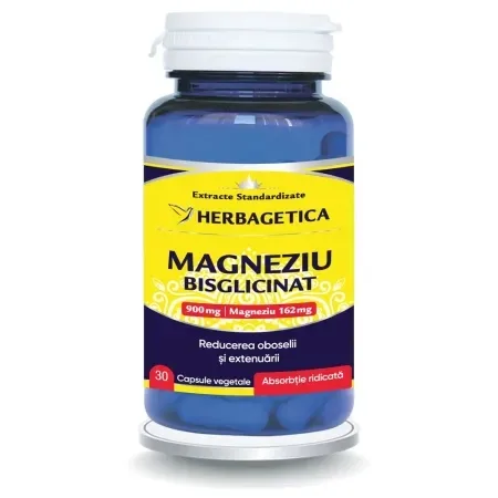Magneziu Bisglicinat, 30 capsule vegetale, Herbagetica — preț și oferte