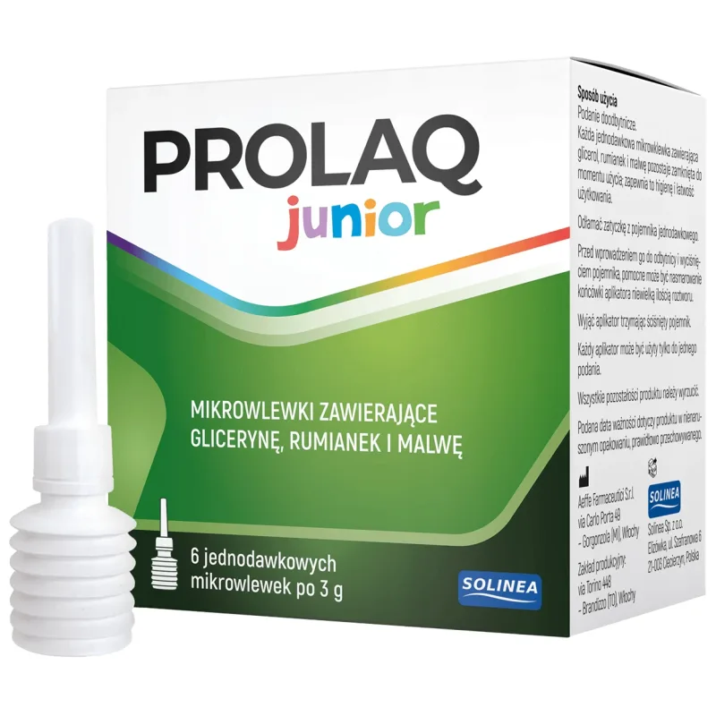 Prolaq Junior, micro-infuzii rectale cu glicerină, mușețel și malva, 3 g x 6 bucăți Solinea — preț și oferte