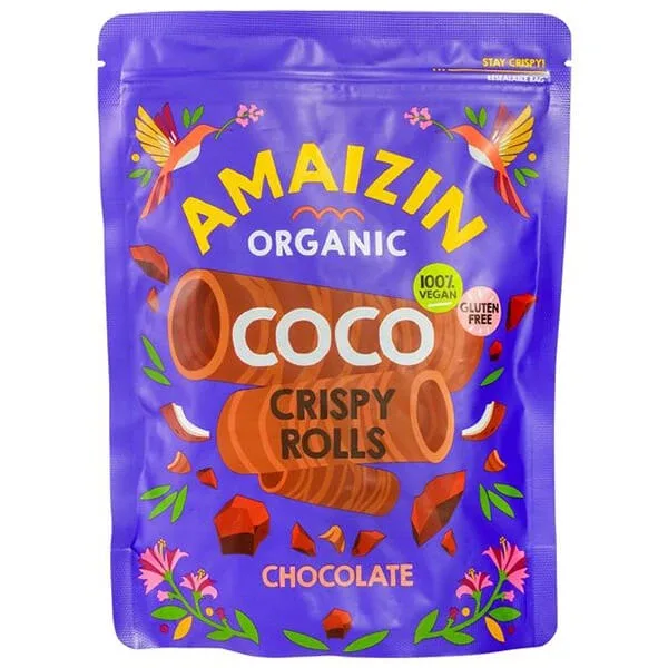 Amaizin, tuburi de vafe cu ciocolată și nucă de cocos, fără gluten, 140 g — preț și oferte