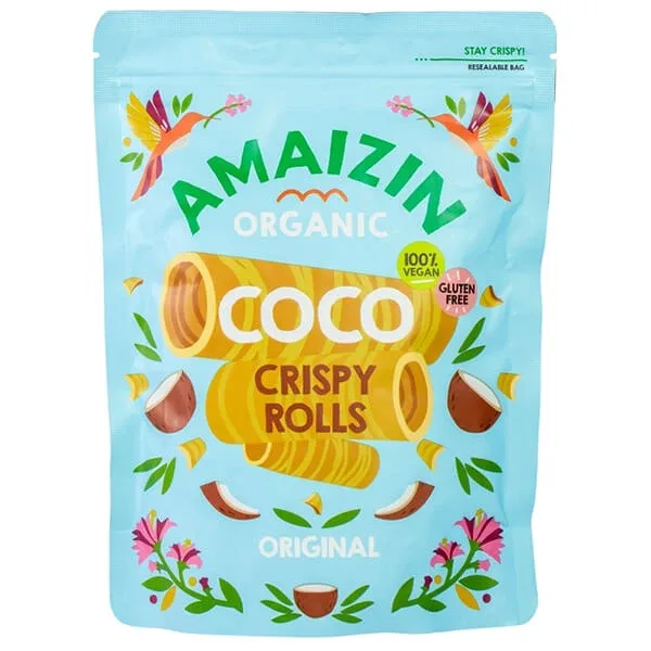 Amaizin, tuburi de vafe cu nucă de cocos, fără gluten, 140 g — preț și oferte