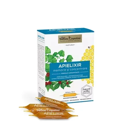 Apielixir memorie si concentrare, 10 fiole x 10 ml – Albina Carpatina — preț și oferte