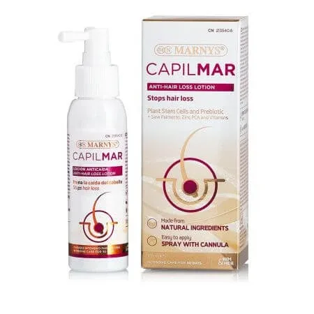 Lotiune spray impotriva caderii parului cu Celule Stem Vegetale, Prebiotic, Zinc si Vitamine, Capilmar, 100 ml, Marnys — preț și oferte