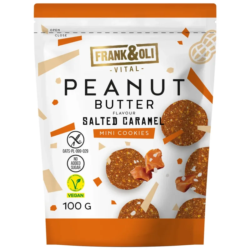 Frank&Oli unt de arahide, mini fursecuri, caramel sărat, 100 g — preț și oferte