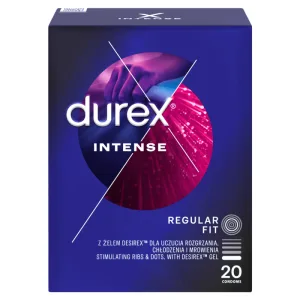 Durex Intense, prezervative cu gel stimulant, cu nervuri, 20 bucăți