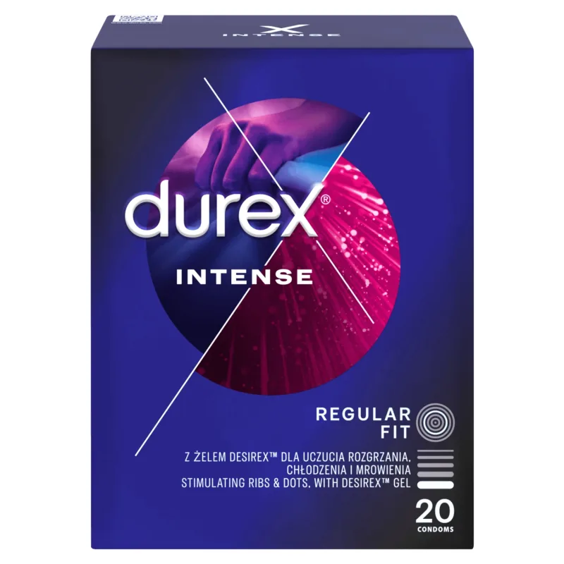 Durex Intense, prezervative cu gel stimulant, cu nervuri, 20 bucăți — preț și oferte