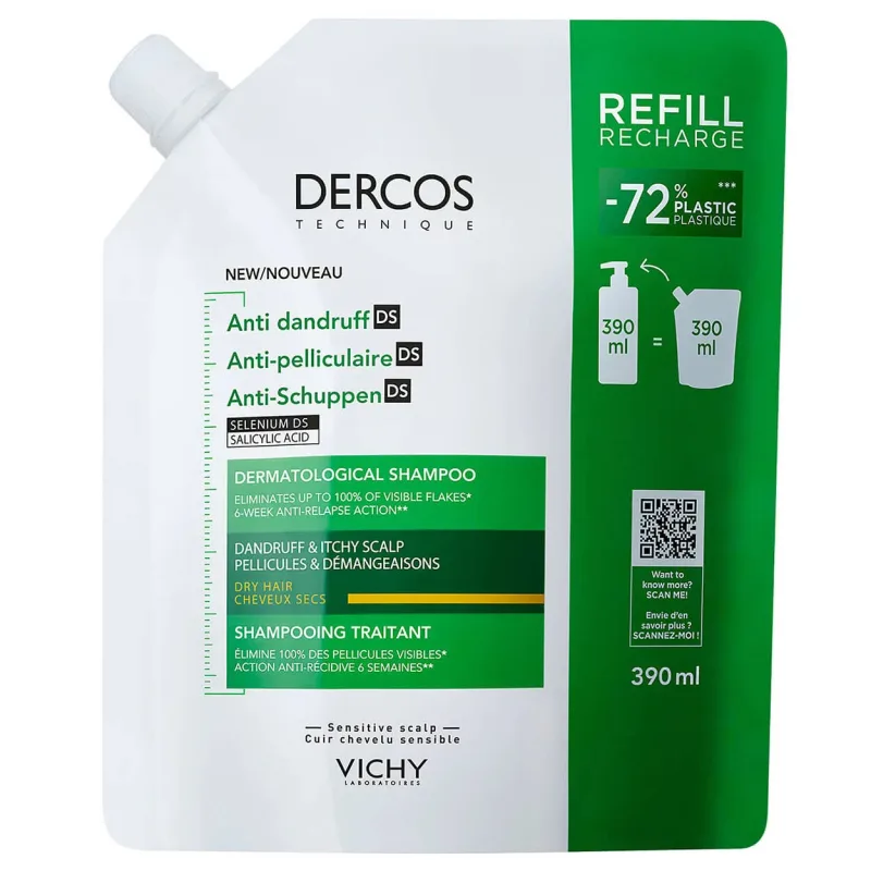 Vichy Dercos Anti Dandruff DS, șampon anti-mătreață, păr uscat, rezervă, 390 ml — preț și oferte