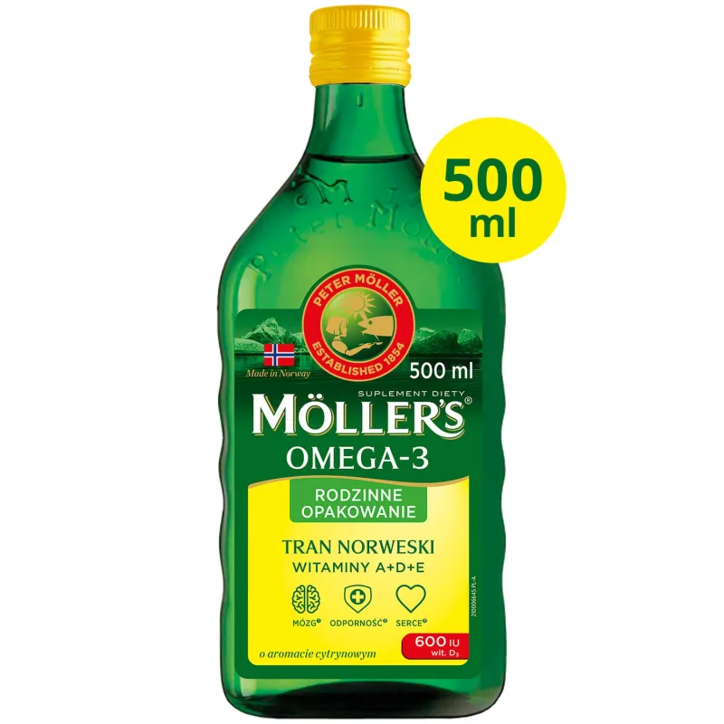 Ulei de ficat de cod norvegian Möller’s, peste 3 ani, aromă de lămâie, 500 ml — preț și oferte