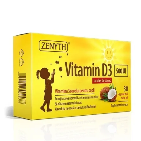 Vitamina D3 pentru copii, 500 UI, 30 capsule moi, Zenyth — preț și oferte