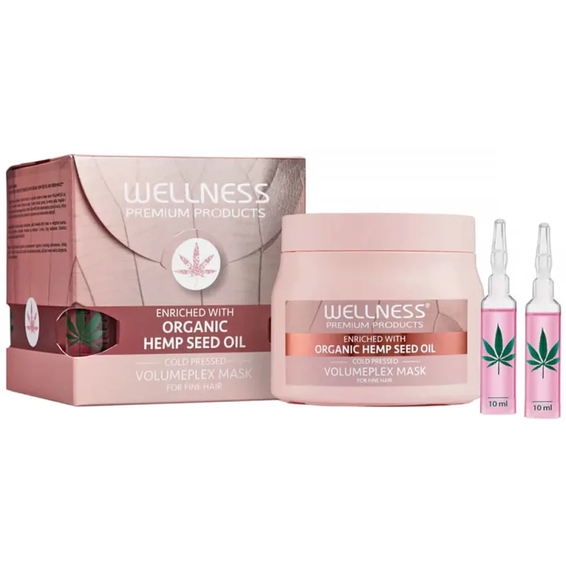 Wellness Premium Products VolumePlex, mască hidratantă pentru păr fin, 500 ml + 4 fiole x 10 ml gratuit — preț și oferte