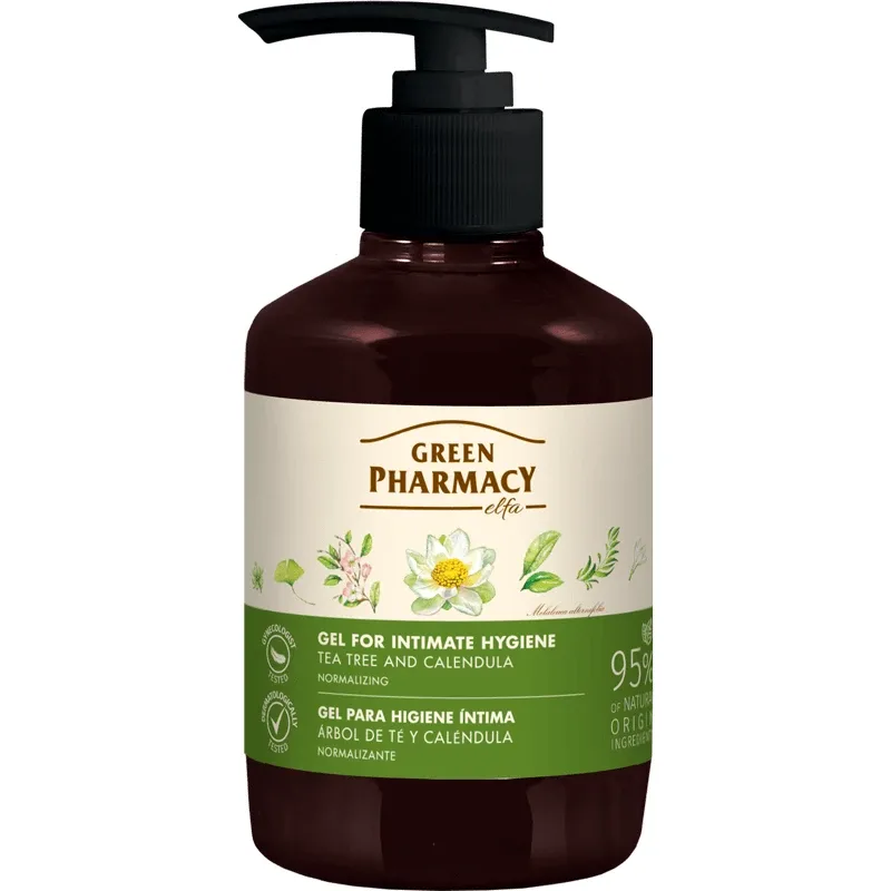 Green Pharmacy, gel de igienă intimă, normalizant, arbore de ceai și calendula, 370 ml — preț și oferte