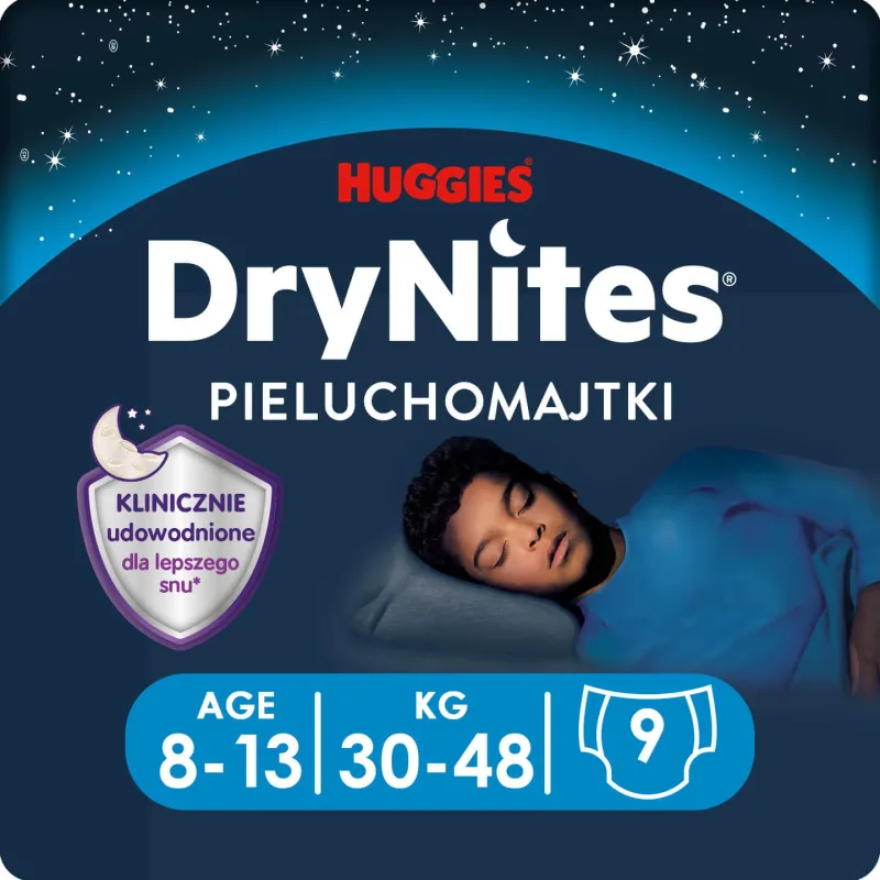 Huggies DryNites, chiloți de noapte pentru băieți, 8 -13 ani, 30-48 kg, 9 bucăți — preț și oferte