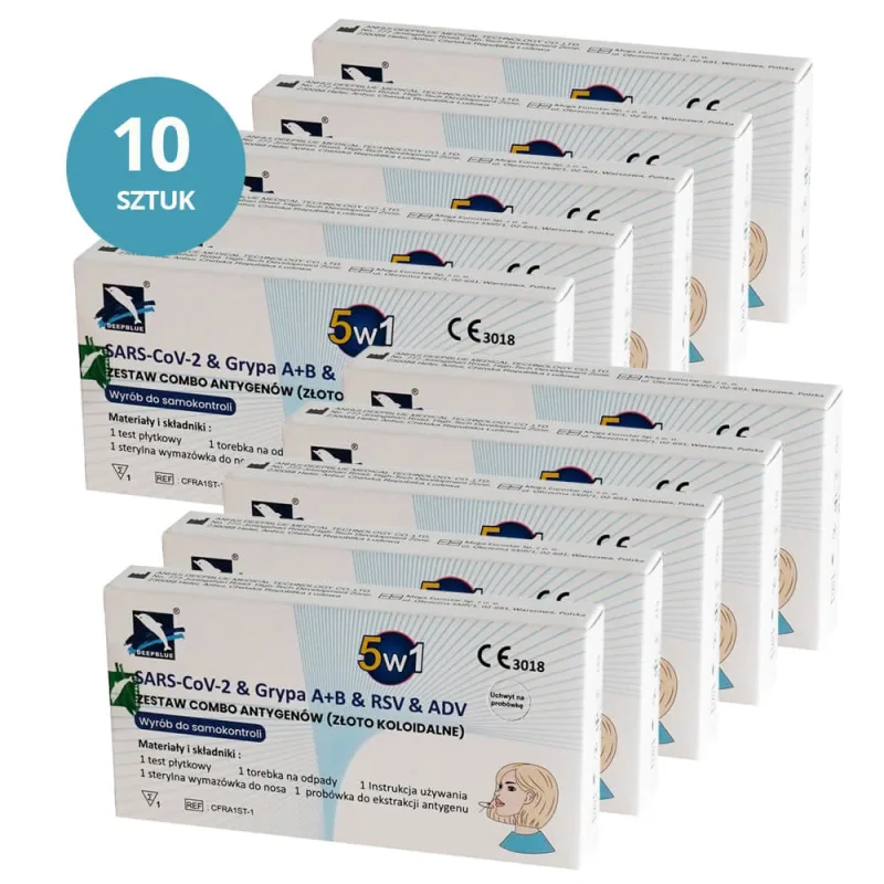 Deepblue 5in1, kit combo antigen, SARS-CoV-2 & Influenza A/B & RSV & ADV, test de diagnostic pentru 5 viruși, 10 bucăți — preț și oferte