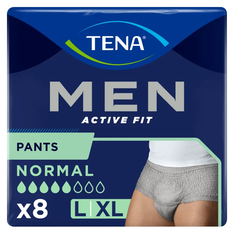 Tena Men Active Fit Pants, chiloți absorbanți pentru bărbați, mărimea L/XL, 95-130 cm, Normal, 8 bucăți — preț și oferte