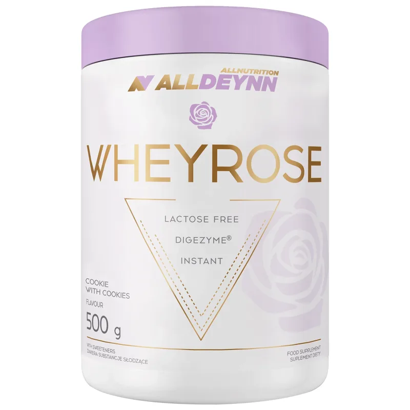 Allnutrition Alldeynn WheyRose, aromă de biscuiți cu bucăți de biscuiți fără zahăr, 500 g — preț și oferte