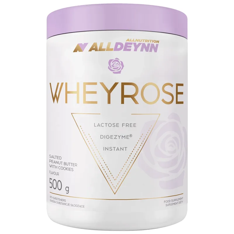 Allnutrition Alldeynn WheyRose, aromă de unt de arahide cu sare de Himalaya și bucăți de cookie fără zahăr, 500 g — preț și oferte
