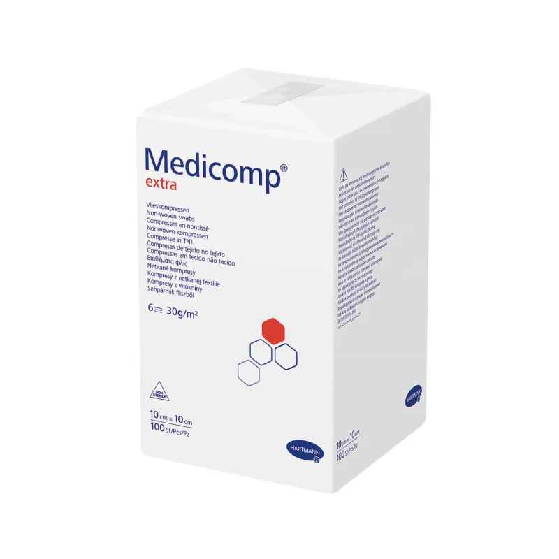 Comprese Medicomp Extra, nesterile, nețesute, 6 straturi, 30 g/m2, 10 cm x 10 cm, 100 bucăți HARTMANN — preț și oferte