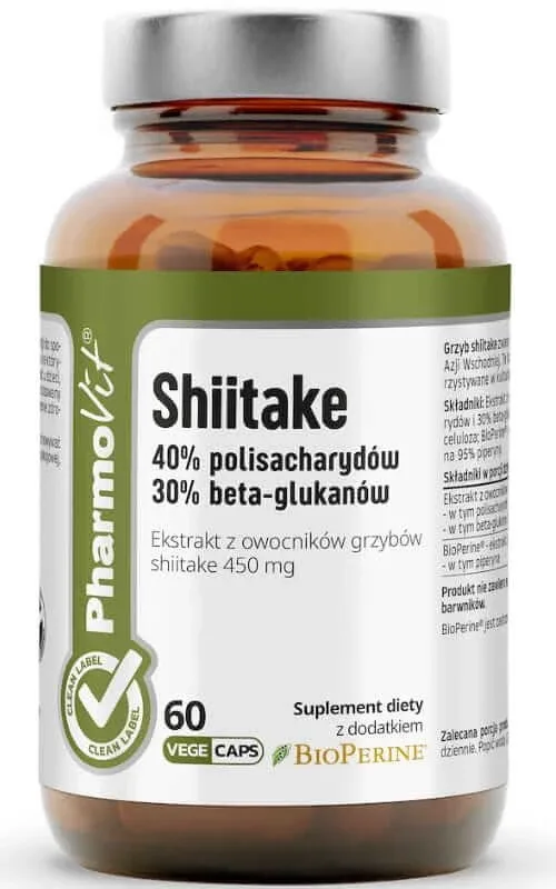 Shiitake 40% polizaharide 30% beta glucani 60 capsule Pharmovit Clean Label — preț și oferte