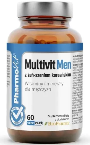 Multivit Men cu ginseng coreean Vitamine și minerale pentru bărbați 60 capsule Pharmovit Clean Label