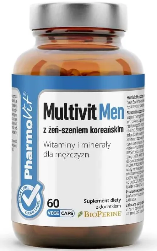 Multivit Men cu ginseng coreean Vitamine și minerale pentru bărbați 60 capsule Pharmovit Clean Label — preț și oferte
