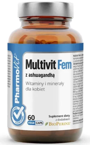 Multivit Fem cu ashwagandha Vitamine și minerale pentru femei 60 capsule Pharmovit Clean Label