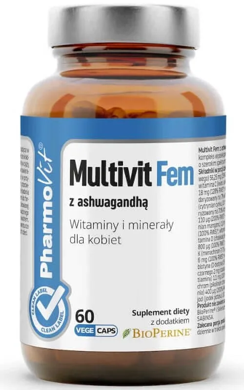 Multivit Fem cu ashwagandha Vitamine și minerale pentru femei 60 capsule Pharmovit Clean Label — preț și oferte