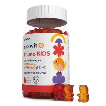Ursuleti gumati cu Vitamina C, Vitamina D si Zinc Imuno Kids Sicovit, 50 ursuleti, Zentiva — preț și oferte