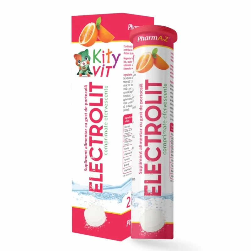 Electroliti cu aroma de portocale Kityvit, 20 comprimate efervescente, PharmA-Z — preț și oferte