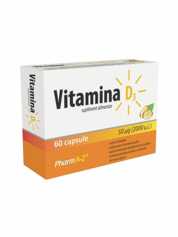 Vitamina D3 2000UI, 60 capsule, PharmA-Z — preț și oferte