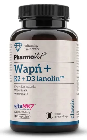 Calciu + K2 + D3 lanolină 120 capsule Pharmovit Classic