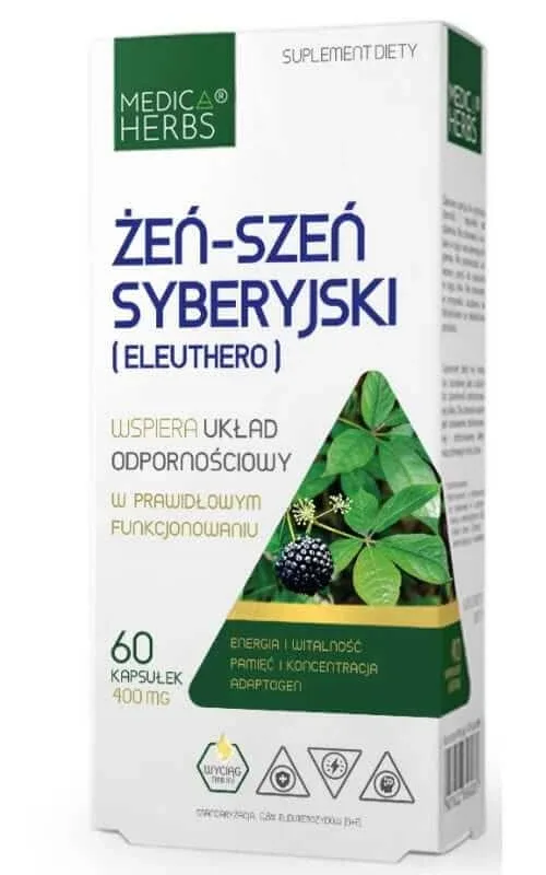 Ginseng siberian (Eleuthero) 400 mg, 60 capsule, Medica Herbs — preț și oferte