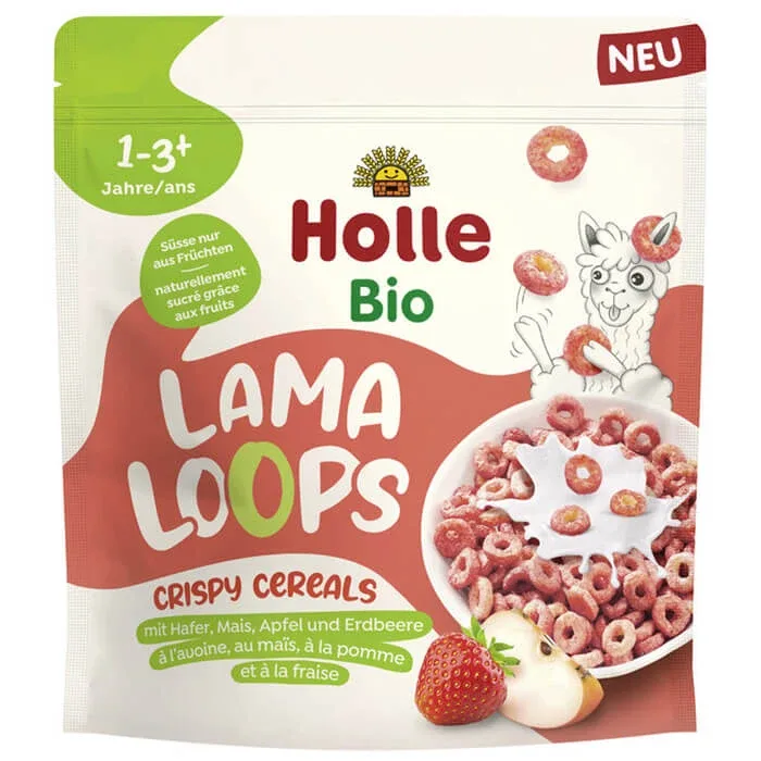 Holle Bio Lama Loops cereale pentru micul dejun, mere și inele de căpșuni, de la 1 an, 125 g — preț și oferte