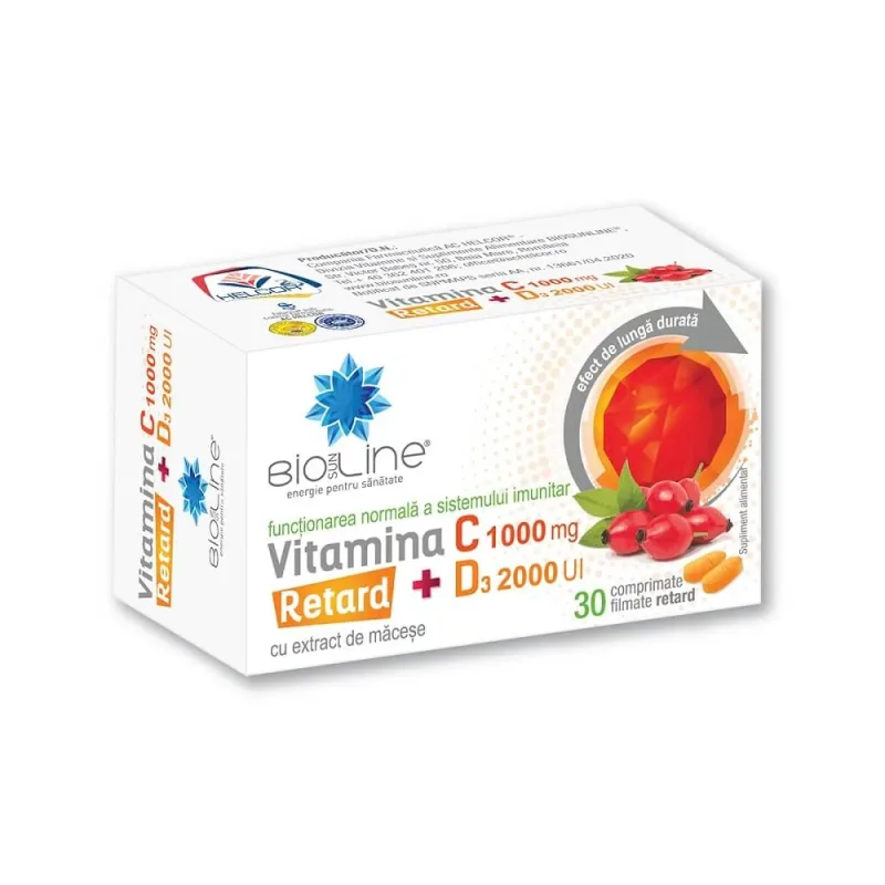 Vitamina C 1000 mg cu D3 2000 UI Retard, 30 comprimate filmate, Helcor — preț și oferte