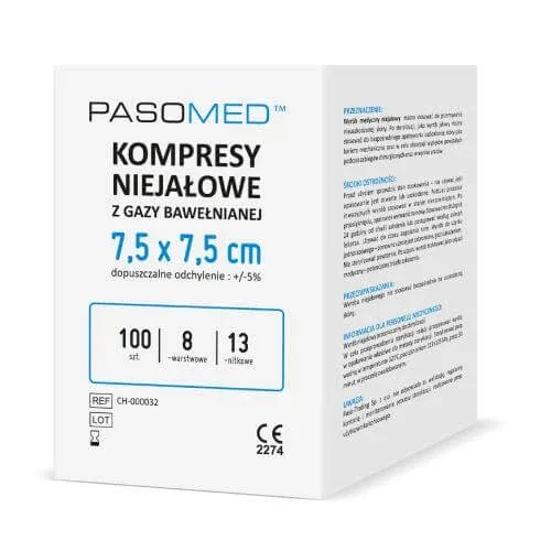 Comprese Pasomed nesterile, 8 straturi, 17 fire 7,5 cm x 7,5 cm, 100 buc Paso Trading — preț și oferte