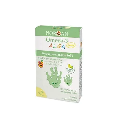 Norsan Omega-3 Alga Jelly cu ulei vegetal de alge în aromă tutti frutti, 45 buc — preț și oferte
