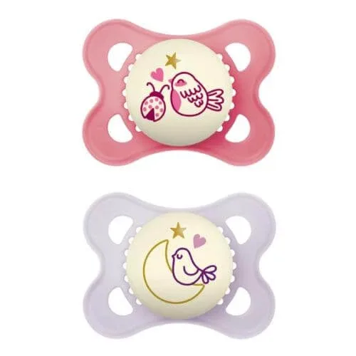 MAM Original Tetină ortodontică de noapte 2-6m Planet Love Girl strălucitoare în întuneric, 2 bucăți — preț și oferte