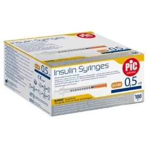 PIC Seringi de insulină Seringă de insulină de unică folosință 0,5 ml G29 0,33 mm x 12,7 mm, 100 buc.