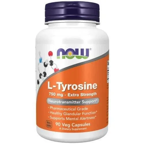 Now Foods, L-tirozină 750 mg Extra Strength, 90 capsule — preț și oferte