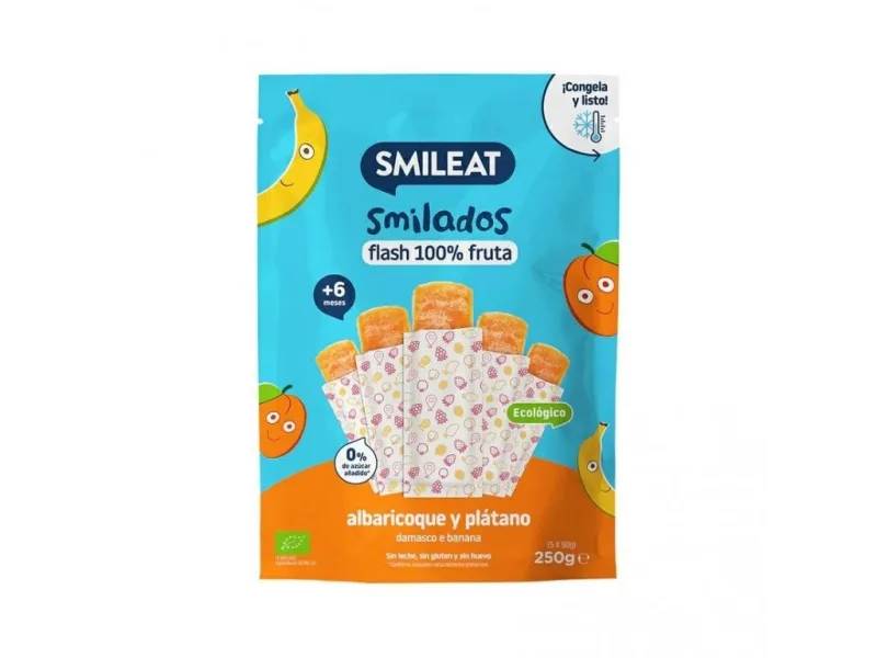 Inghetata BIO 100% fructe pentru congelare caise si banane 6M+, 5 buc, 250 g, Smileat — preț și oferte