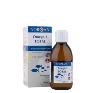 Norsan Omega-3 Total cu ulei de pește natural cu ulei de măsline cu aromă de lămâie lichid, 200 ml