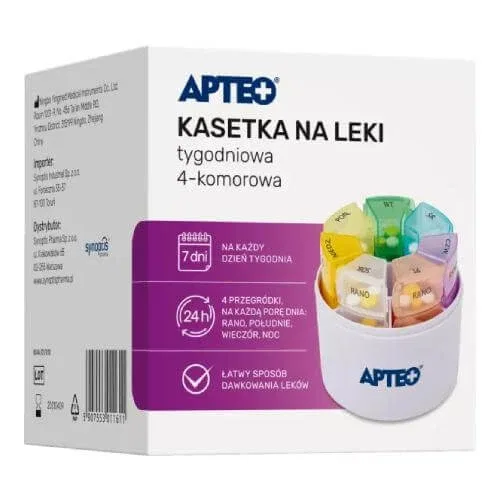 Caseta de medicamente săptămânale APTEO cu 4 camere Synoptis — preț și oferte