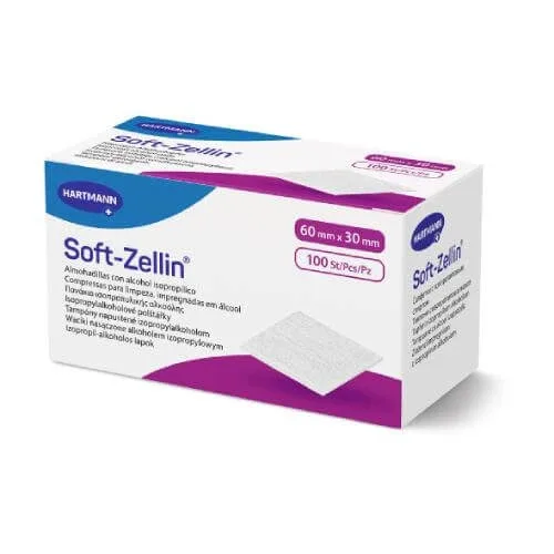 Hartmann Soft-Zellin tampoane de bumbac îmbibate cu alcool pentru clătirea pielii 60x30mm, 100 buc — preț și oferte