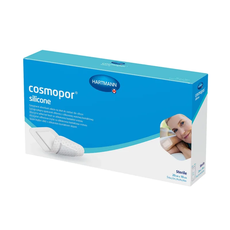 Cosmopor silicon, pansament absorbant, autoadeziv, steril, cu strat de contact siliconic, 20 cm x 10 cm, 5 buc HARTMANN — preț și oferte