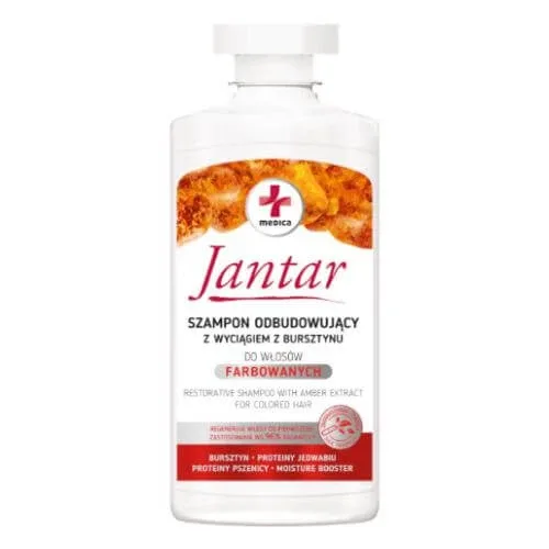 JANTAR MEDICA Șampon restaurator pentru păr vopsit cu extract de chihlimbar, 330 ml — preț și oferte
